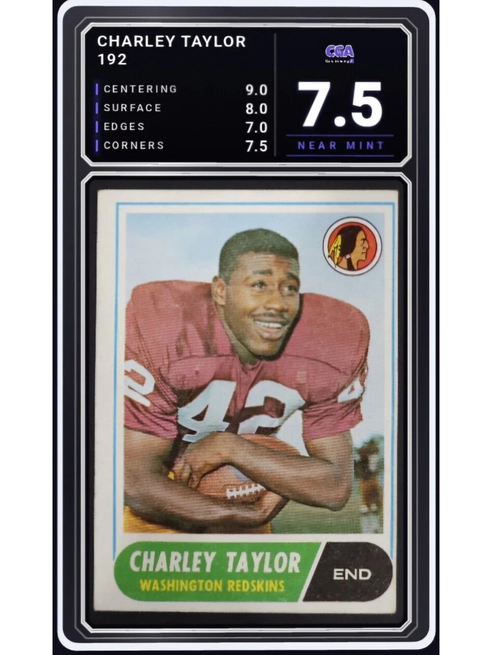 1968 Topps #192 Charley Taylor Washington Redskins NFL - CGA 7.5 Digital Grade